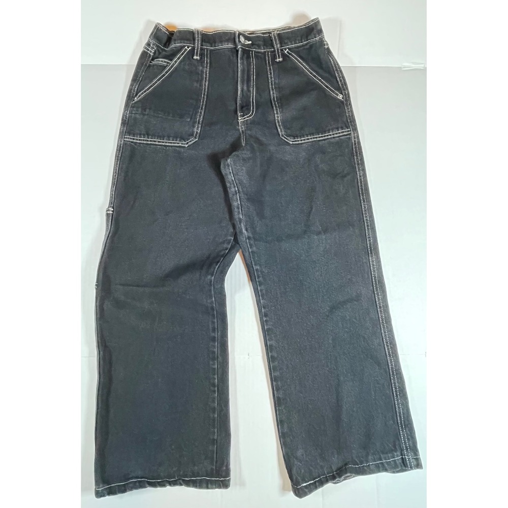 Arizona Carpenter Pants Jeans Women 6 Black Baggy Contrast Stitch Wide Leg